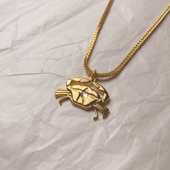 Anne Klein Gold Crab Rhinestone Jewel Cute Animal Box Chain Charm Necklace - Picture 2 of 10